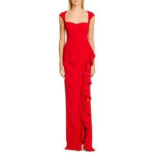 Badgley Mischka Red Ruffled Maxi Gown